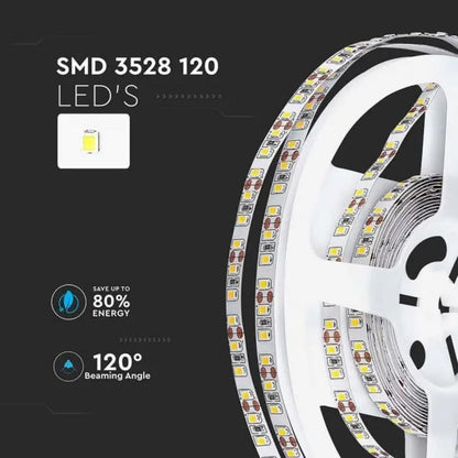 V-TAC Strip LED SMD3528 8W/m 5m 120 LED/m 12V 3000K IP20 8mm SKU 212025 VT-3528 IP20