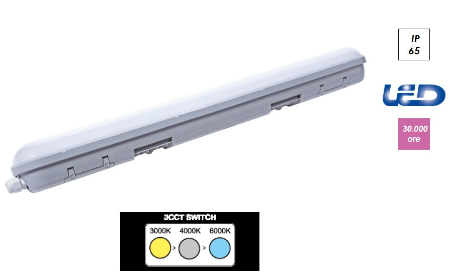 Plafoniera led stagna Imperia IP65 22w 2496lm 3CCT 3000K/4000K/6000K 60CM 212554