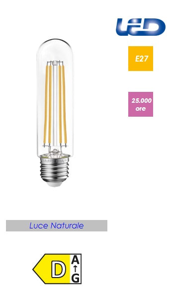 Imperia Lampadina LED tubolare T30 E27 10W 1400lm 230V 4000K filamento 212943