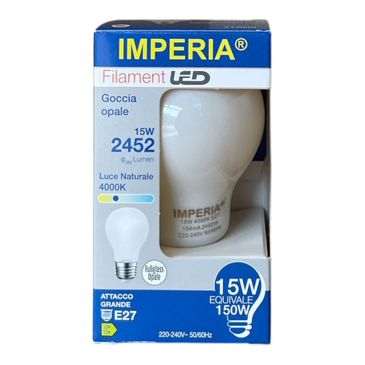 Lampadina led goccia E27 4000K 15W 2452 lumen 230V 25000H FILAMENT OPALE 213940