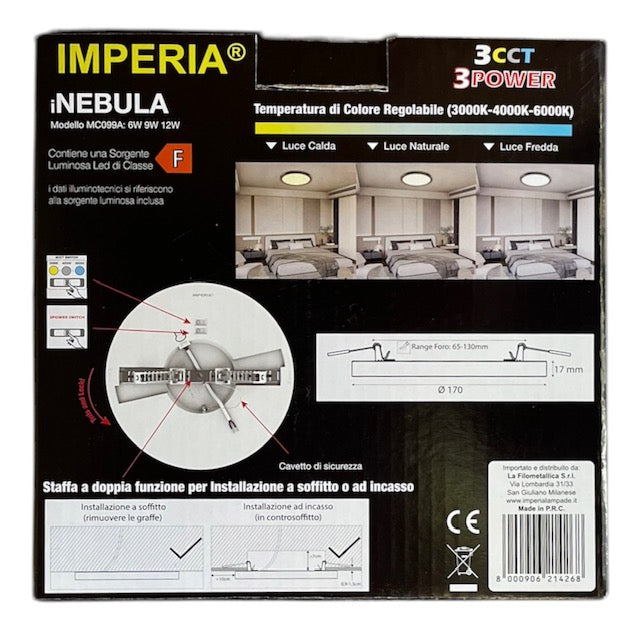 Plafoniera led Imperia iNEBULA 2IN1 D.170 3CCT 3POWER 6W/9W/12W 3000/4000/6000K 214268