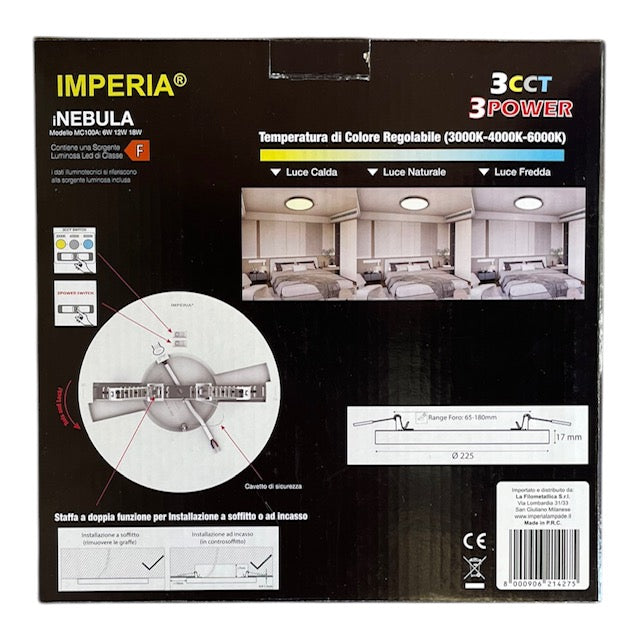Plafoniera led Imperia iNEBULA 2IN1 D.225 3CCT 3POWER 6W/12W/18W 3000/4000/6000K 214275