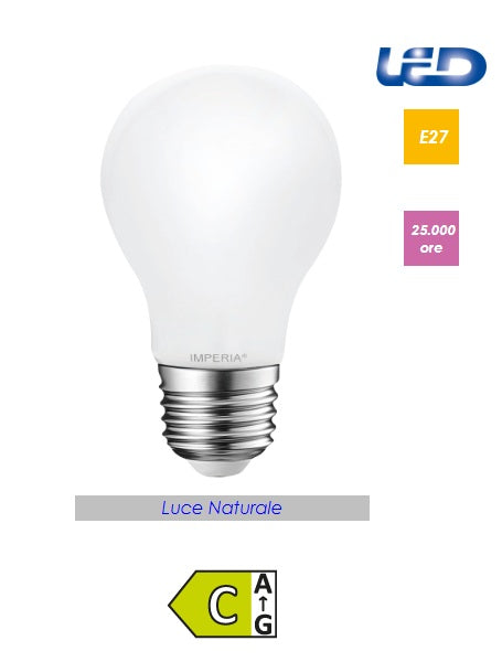Lampadina led goccia E27 3000K 12W 2452 lumen 230V 25000H FILAMENT OPALE 215959