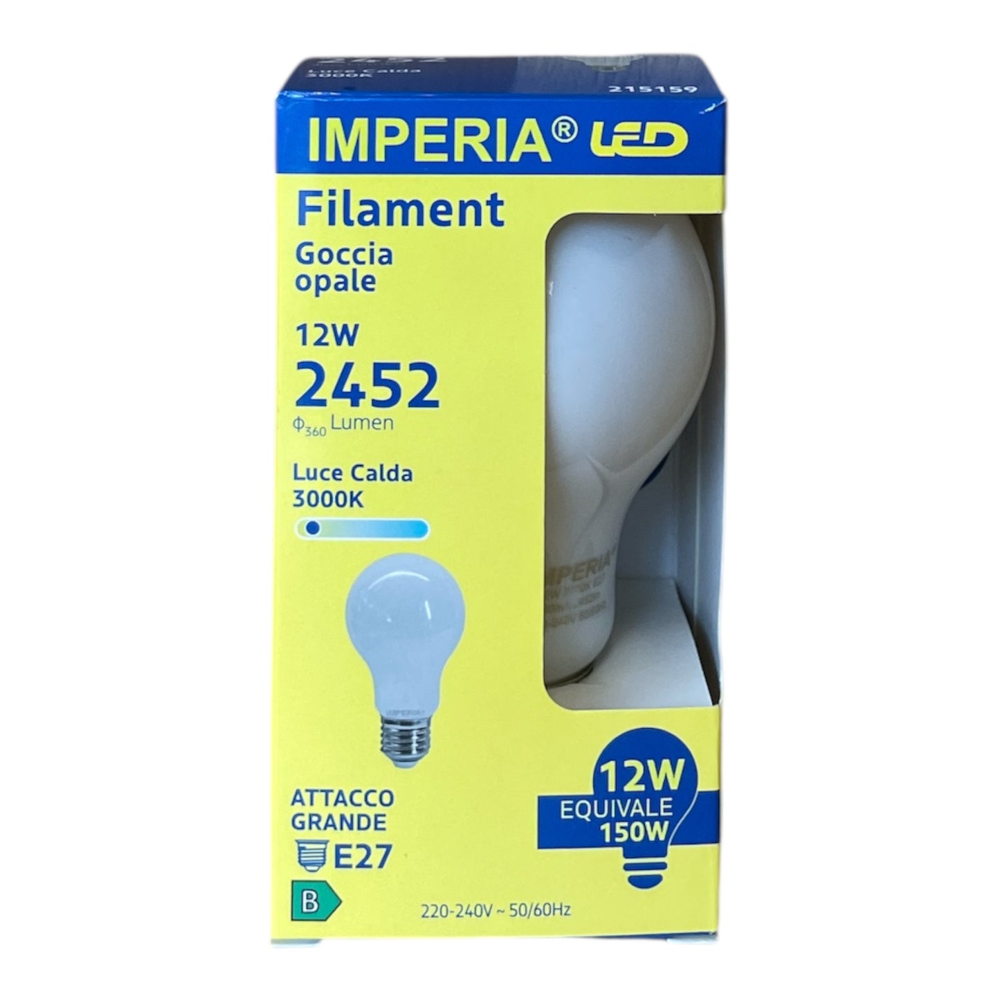 Lampadina led goccia E27 3000K 12W 2452 lumen 230V 25000H FILAMENT OPALE 215959