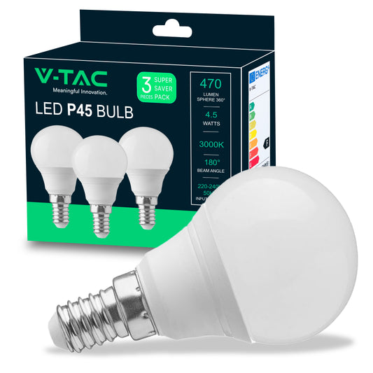 Lampadina LED V-TAC E14 4,5W P45 2700K (Box 3 Pezzi) SKU 217357