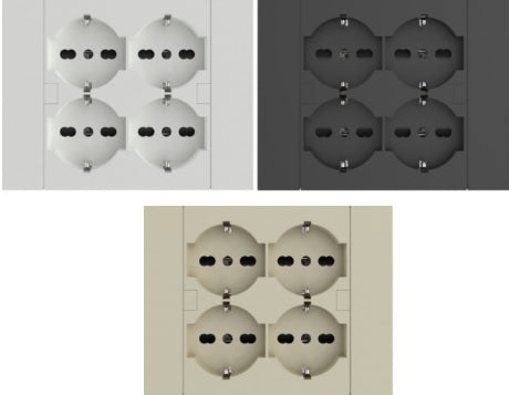 Multipresa da incasso Quadra 4 Posti Universali P40, compatibile con tutte le scatole da incasso 3 posti (muratura o cartongesso) bianco 22105  / nero 22115/ sabbia 22125