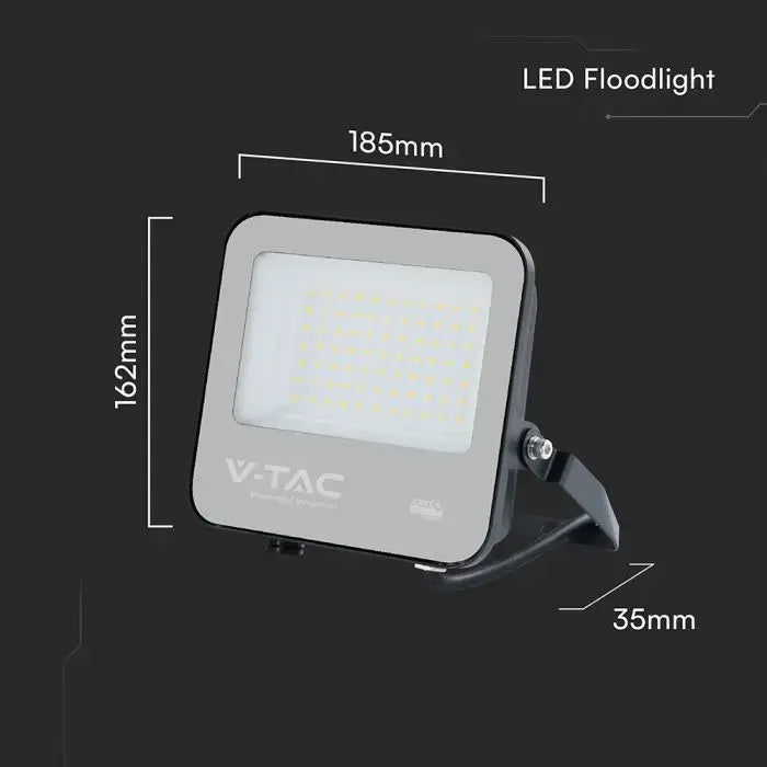 Faro Slim LED SMD Chip CREE 50W 135LM/W Cavo 15cm Nero 4000K IP65 232166 V-TAC