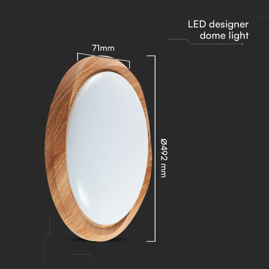 Plafoniera LED V-TAC 60W Rotonda con Telecomando controllo Remoto CCT 3in1 D492mm Dimmerabile 3000-6500K Cover SKU 23586 Legno