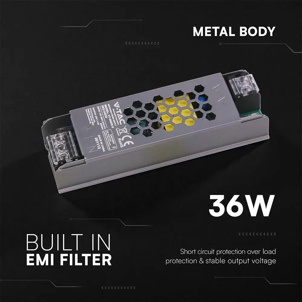 Alimentatore LED Slim in Metallo 36W 24V 1.5A con 1 Uscita 116x35x24mm IP20 24235