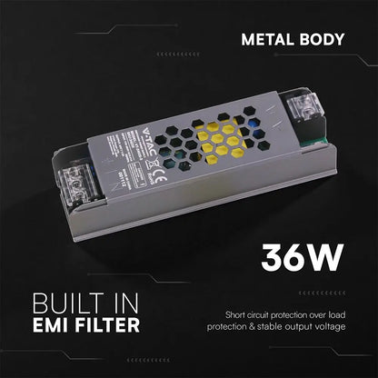 Alimentatore LED Slim in Metallo 36W 24V 1.5A con 1 Uscita 116x35x24mm IP20 24235