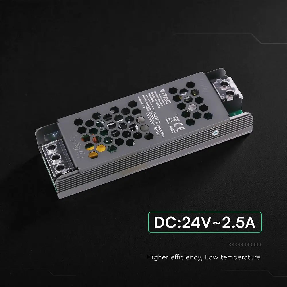 Alimentatore LED Slim in Metallo 60W 24V 2.5A con 1 Uscita 145x50x24mm IP20 V-TAC 24236