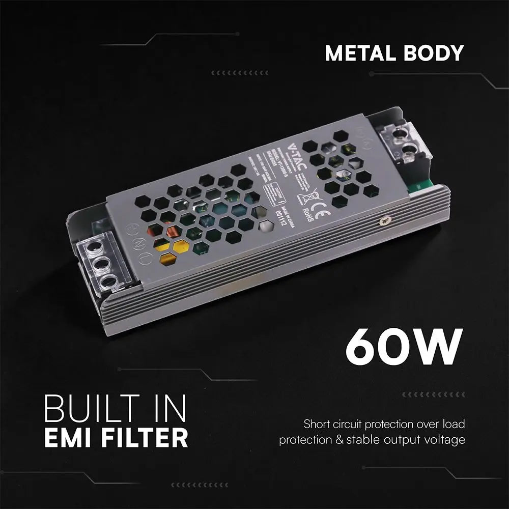 Alimentatore LED Slim in Metallo 60W 24V 2.5A con 1 Uscita 145x50x24mm IP20 V-TAC 24236