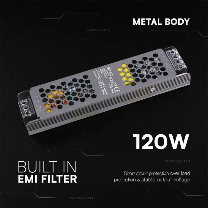 Alimentatore LED Slim in Metallo 120W 24V 5A con 1 Uscita 200x50x24mm IP20 V-TAC 24238