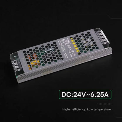 Alimentatore LED Slim in Metallo 150W 24V 6.25A con 1 Uscita209x63x25mm IP20 V-TAC 24239
