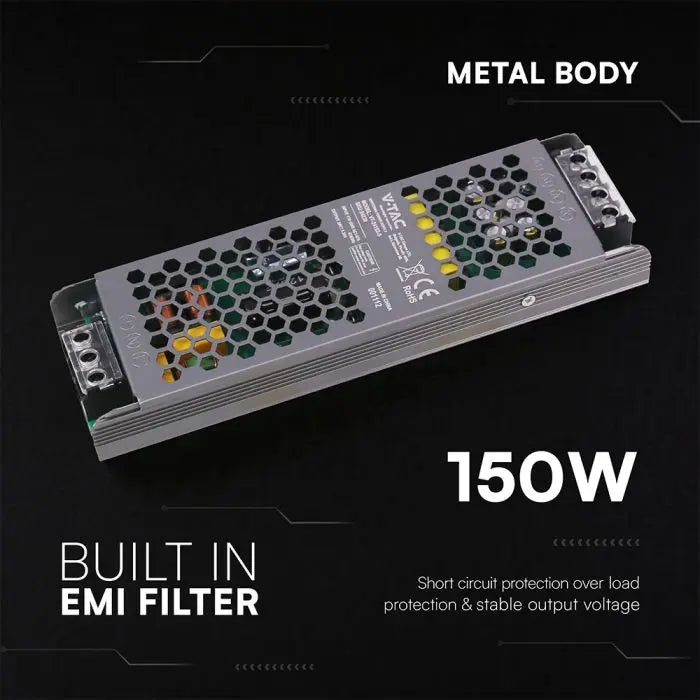Alimentatore LED Slim in Metallo 150W 24V 6.25A con 1 Uscita209x63x25mm IP20 V-TAC 24239
