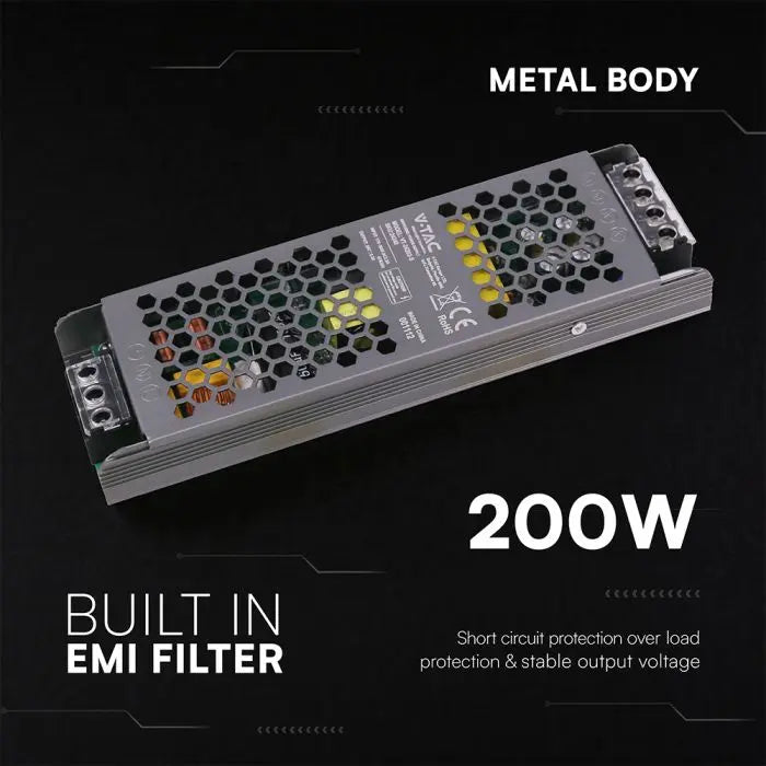 Alimentatore LED Slim in Metallo 200W 24V 8.25A con 1 Uscita 209x63x25mm IP20 V-TAC 24240