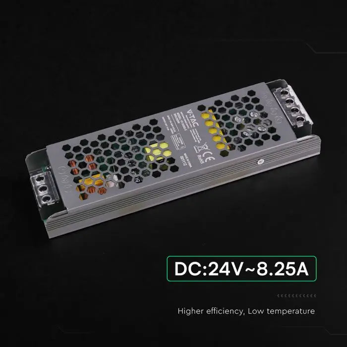 Alimentatore LED Slim in Metallo 200W 24V 8.25A con 1 Uscita 209x63x25mm IP20 V-TAC 24240