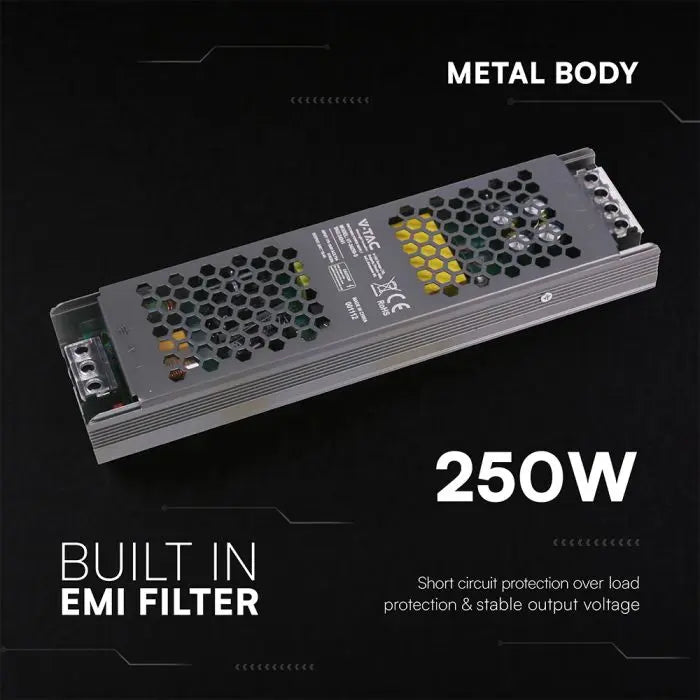Alimentatore LED Slim in Metallo 250W 24V 10.5A con 1 Uscita 246x63x30mm IP20 V-TAC 24241