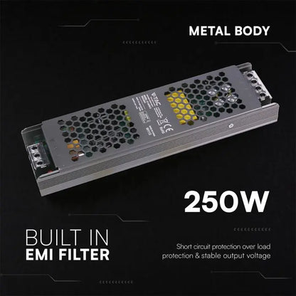 Alimentatore LED Slim in Metallo 250W 24V 10.5A con 1 Uscita 246x63x30mm IP20 V-TAC 24241
