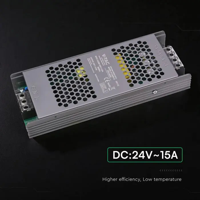 Alimentatore LED Slim in Metallo 360W 24V 15A con 1 Uscita 208x82x32mm IP20  V-TAC 24242