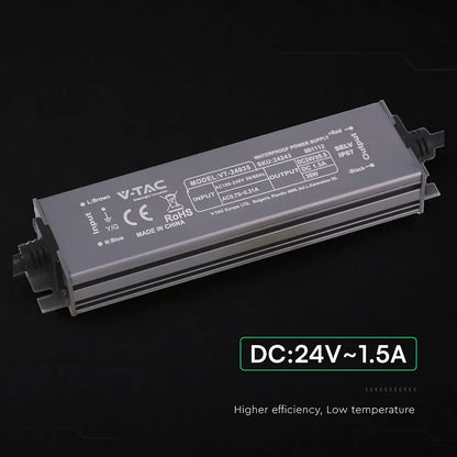 Alimentatore LED in Metallo 36W 24V 1.5A con 1 Uscita 140x35x21mm IP67  V-TAC 24243