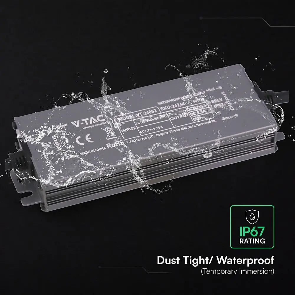 Alimentatore LED in Metallo 60W 24V 2.5A con 1 Uscita 159x50x25 IP67 V-TAC 24244