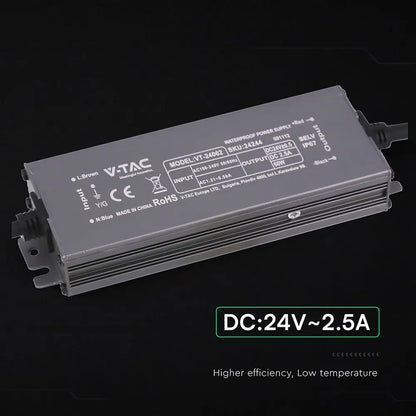 Alimentatore LED in Metallo 60W 24V 2.5A con 1 Uscita 159x50x25 IP67 V-TAC 24244