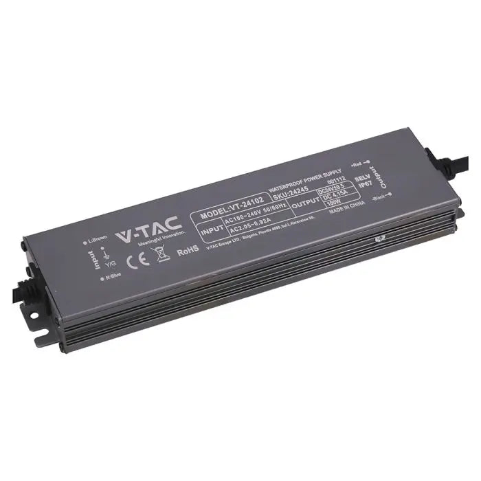 Alimentatore LED in Metallo 100W 24V 4.15A con 1 Uscita 219x50x25mm IP67 V-TAC 24245
