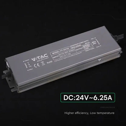 Alimentatore LED in Metallo 150W 24V 6.25A con 1 Uscita 224x65x25mm IP67 V-TAC 24246