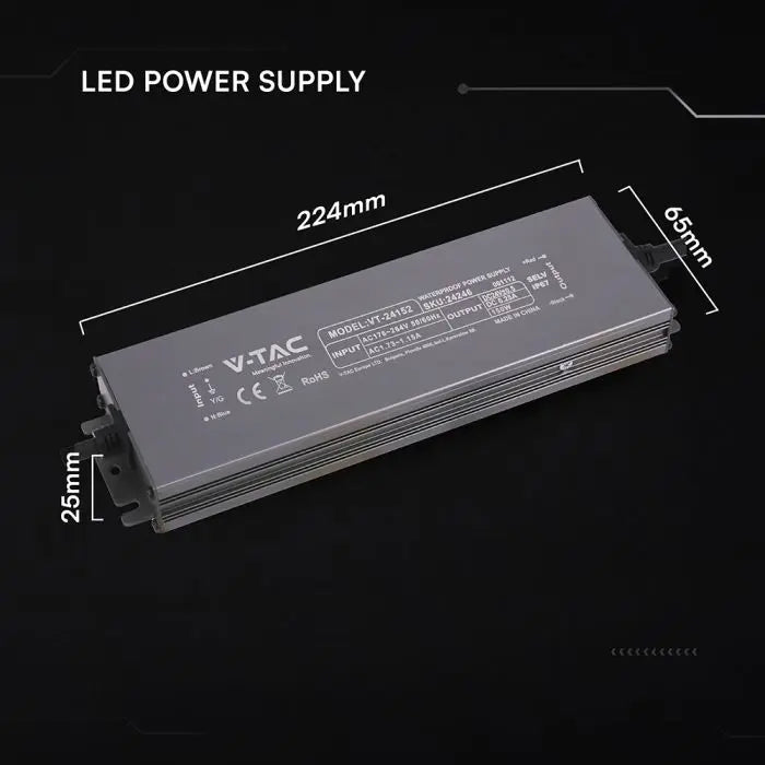 Alimentatore LED in Metallo 150W 24V 6.25A con 1 Uscita 224x65x25mm IP67 V-TAC 24246
