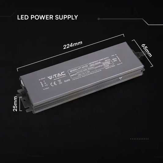 Alimentatore LED in Metallo 150W 24V 6.25A con 1 Uscita 224x65x25mm IP67 V-TAC 24246