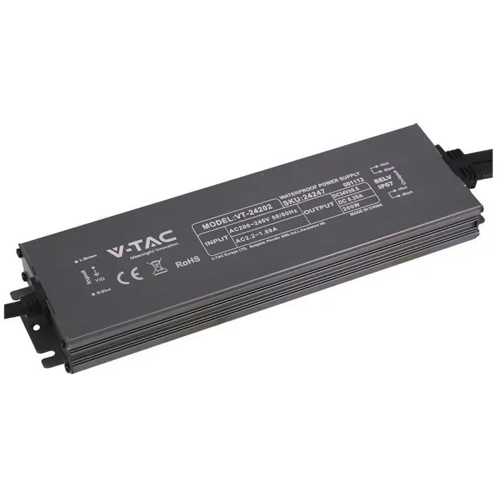 Alimentatore LED in Metallo 200W 24V 8.25A con 1 Uscita 244x65x25mm IP67 V-TAC 24247