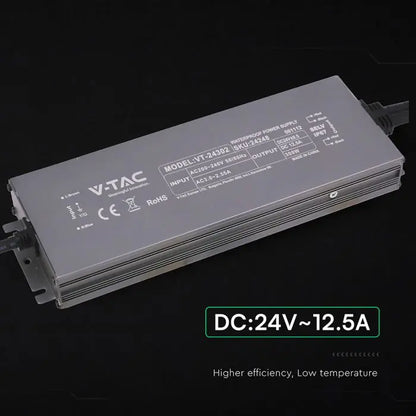 Alimentatore LED in Metallo 300W 24V 12.5A con 1 Uscita 244x80x29mm IP67 V-TAC 24248