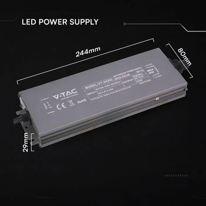 Alimentatore LED in Metallo 300W 24V 12.5A con 1 Uscita 244x80x29mm IP67 V-TAC 24248