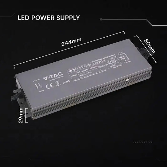Alimentatore LED in Metallo 300W 24V 12.5A con 1 Uscita 244x80x29mm IP67 V-TAC 24248