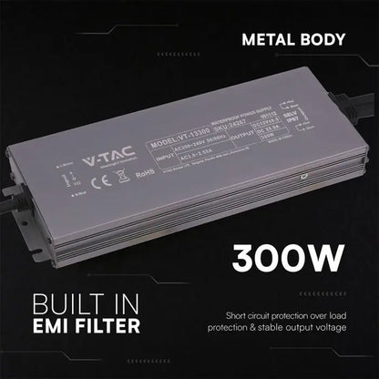 Alimentatore LED in Metallo 300W 24V 12.5A con 1 Uscita 244x80x29mm IP67 V-TAC 24248