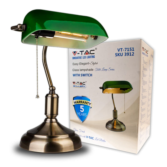 V-TAC Lampada LED da Tavolo Vintage in Metallo con Portalampada E27 Diffusore Inclinabile di 90° in Vetro Colore Verde 3912