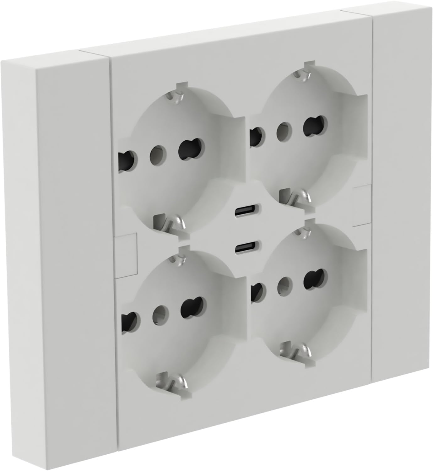 Multipresa da incasso Quadra 4 Posti Universali P40 + 2 USB-C, compatibile con tutte le scatole da incasso 3 posti (muratura o cartongesso) bianco 22107/nero 22117/sabbia 22127