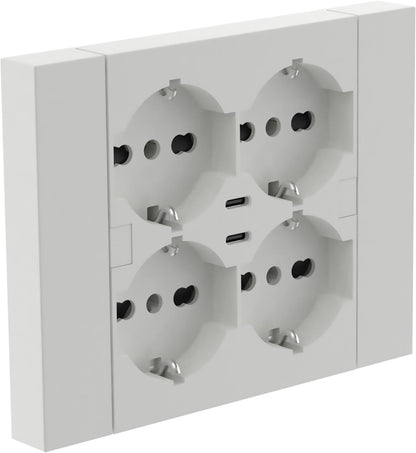 Multipresa da incasso Quadra 4 Posti Universali P40 + 2 USB-C, compatibile con tutte le scatole da incasso 3 posti (muratura o cartongesso) bianco 22107/nero 22117/sabbia 22127