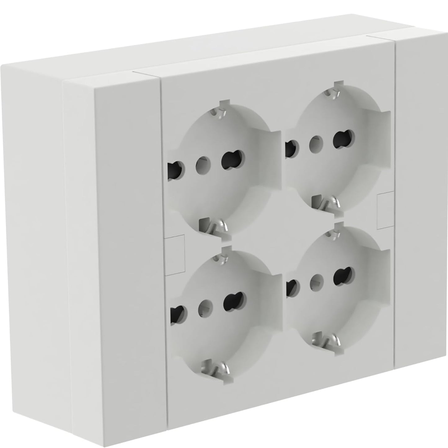Multipresa da parete Quadra 4 Posti Universali, con scatola di supporto per installazioni esterne, compatibile con tutte le scatole da incasso 3 posti (muratura o cartongesso) BIANCA 22016