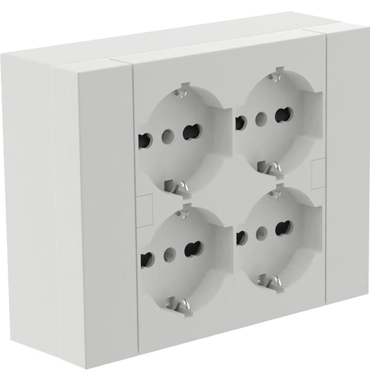 Multipresa da parete Quadra 4 Posti Universali, con scatola di supporto per installazioni esterne, compatibile con tutte le scatole da incasso 3 posti (muratura o cartongesso) BIANCA 22016