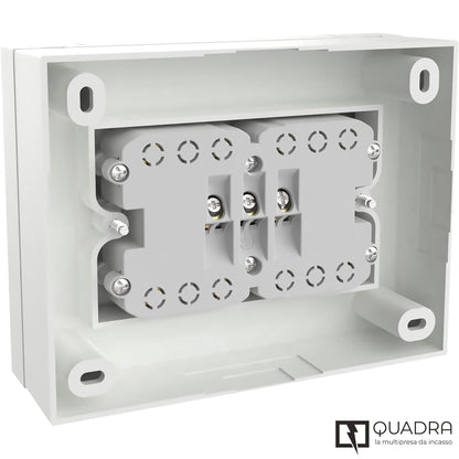 Multipresa da parete Quadra 4 Posti Universali, con scatola di supporto per installazioni esterne, compatibile con tutte le scatole da incasso 3 posti (muratura o cartongesso) BIANCA 22016
