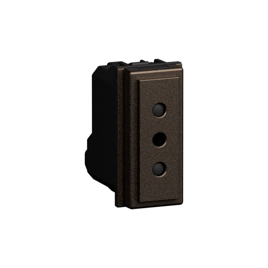 presa standard italiano P11 2 P+T 10 A, 250 Va.c. - interasse 19 mm - alveoli schermati ø 4 mm - 1 modulo. Bronze. Bticino KB4113