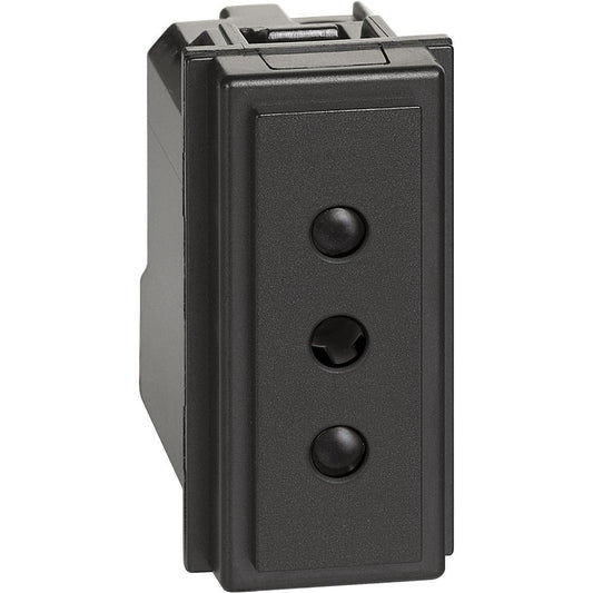 Presa 2 P+T 10 A, 250 Va.c. - interasse 19 mm - alveoli schermati ø 4 mm - 1 modulo, Nero. Bticino KG4113