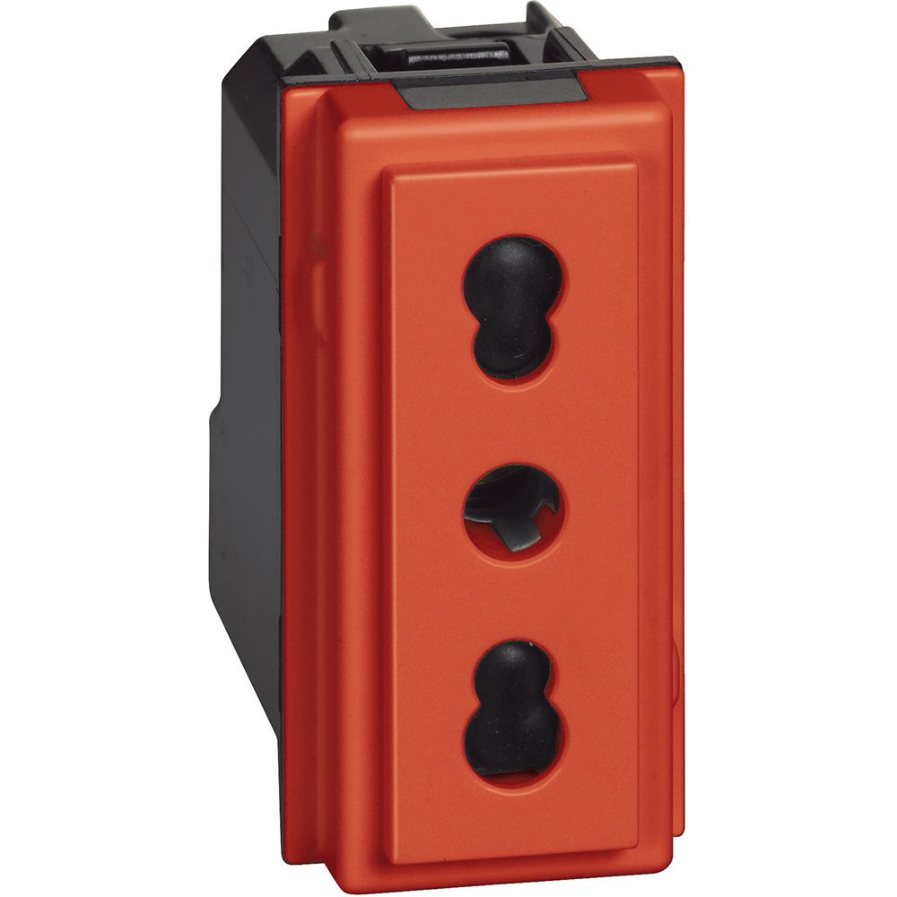 Presa bipasso 2P+T 10/16A 250Vac 1 modulo, Rosso. Bticino KR4180