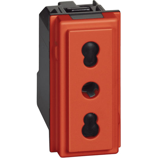 Presa bipasso 2P+T 10/16A 250Vac 1 modulo, Rosso. Bticino KR4180
