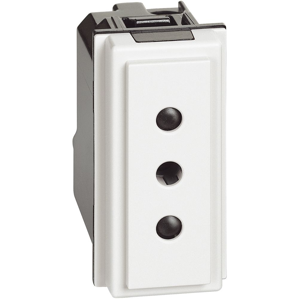 Presa 2 P+T 10 A, 250 Va.c. - interasse 19 mm - alveoli schermati ø 4 mm - 1 modulo, Bianco. Bticino KW4113