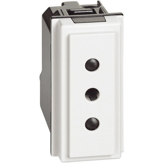Presa 2 P+T 10 A, 250 Va.c. - interasse 19 mm - alveoli schermati ø 4 mm - 1 modulo, Bianco. Bticino KW4113
