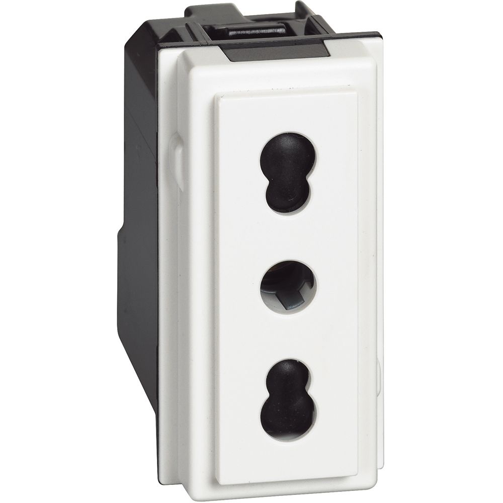 Presa 2 P+T 16 A 250 Va.c. - interasse 19 mm e 26 mm - alveoli schermati - per spine 2 P e 2 P+T 10 e 16 A - 1 modulo, Bianco. Bticino KW4180