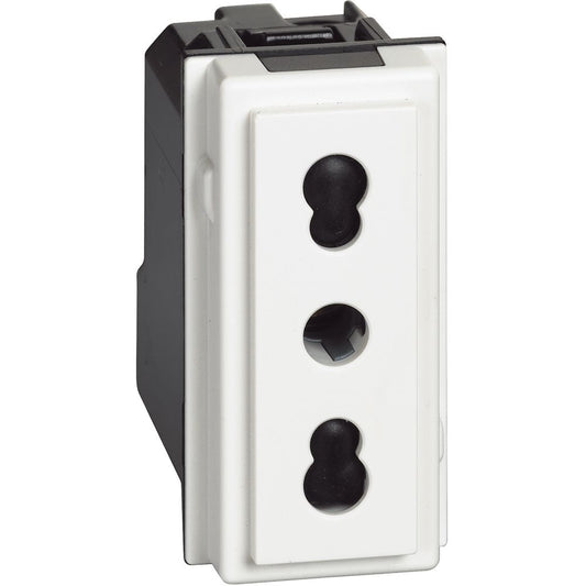 Presa 2 P+T 16 A 250 Va.c. - interasse 19 mm e 26 mm - alveoli schermati - per spine 2 P e 2 P+T 10 e 16 A - 1 modulo, Bianco. Bticino KW4180